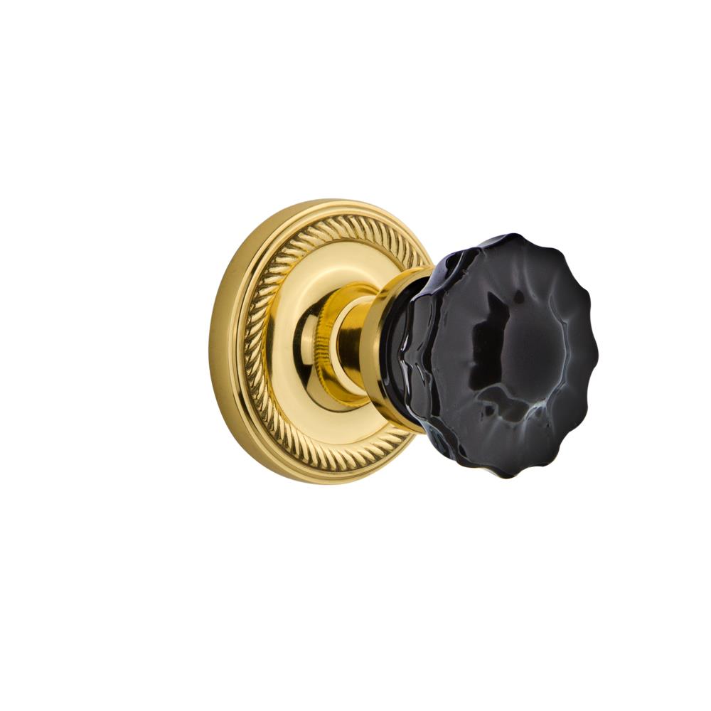 Nostalgic Warehouse ROPCRB Colored Crystal Rope Rosette Passage Crystal Black Glass Door Knob in Polished Brass